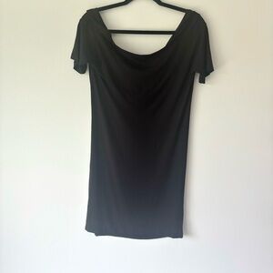 MM6 Maison Martin Margiela Black Short Sleeve Dress Slouchy Scoop Neck Luxury